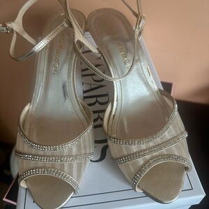 Caparros Gold Heels with Rhinestone Embellishments